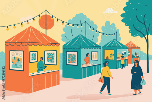 Art Fair Weekend Booth Browsing Illu