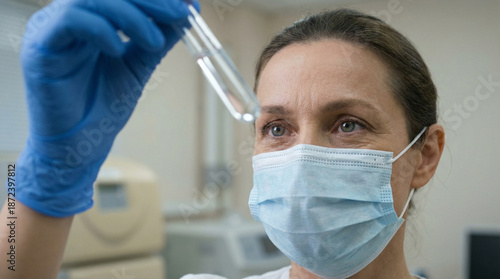 A Scientist's Critical Gaze: A dedicated scientist, meticulously examines a clear liquid sample held in a vial, a testament to scientific rigor and the pursuit of knowledge.