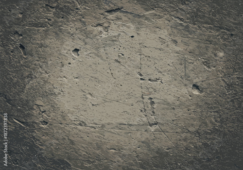 Gritty grey concrete surface with deep scratches small pits and heavy industrial weathering effects