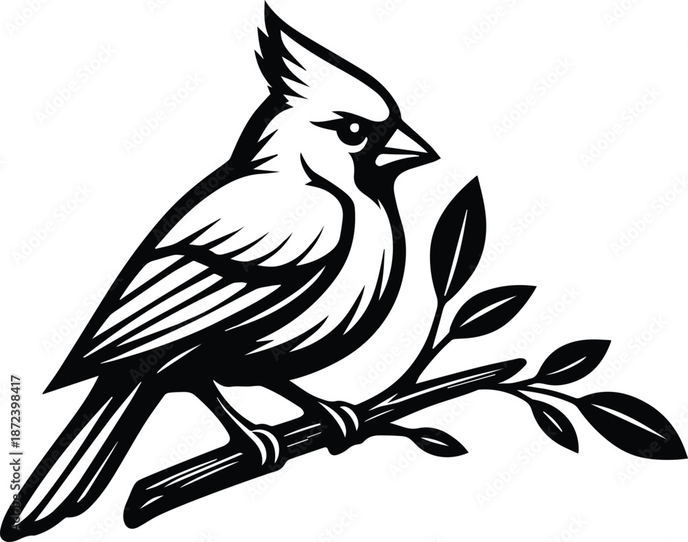 Fototapeta premium Simple Cardinal Bird Design - Cardinal Silhouette - Sparrow Bird, Sparrow Silhouette Design - Backyard Bird Simple design