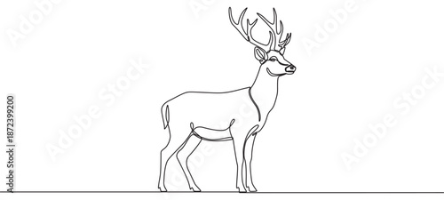 Deer line art icon. Deer continuous line drawing. Deer one line draw graphic vector. Vector illustration Editable stroke, Continuous one line drawing of deer. Silhouette of deer for Christmas symbol. 