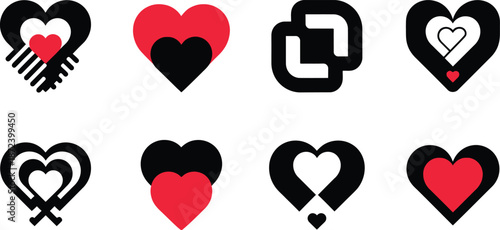 Minimalist black paper heart arrow aiming upward on white background for love and success