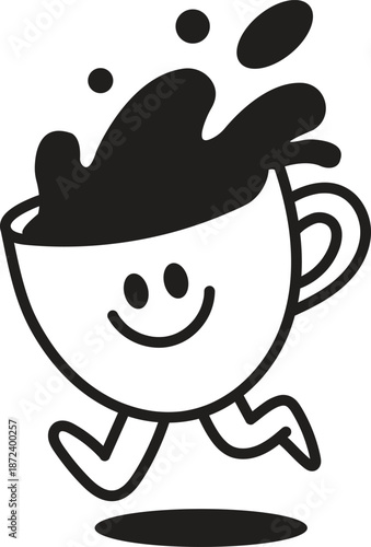 Cute Smiling Coffee Cup Character Illustration Representing Energy, Happiness, Morning Routine and Caffeine Concept