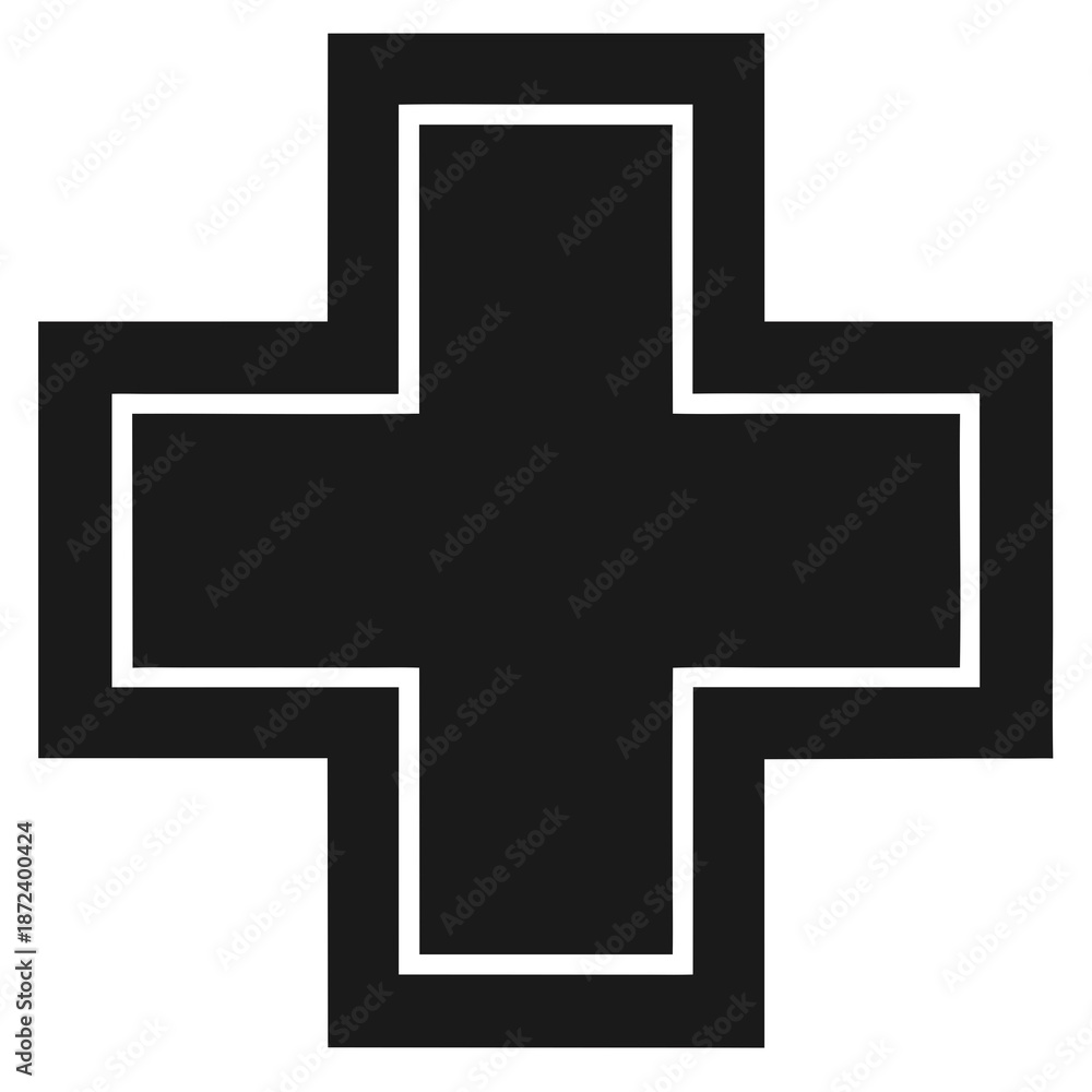 Obraz premium Title: A black and white geometric pattern with a central square and four protruding arms forming