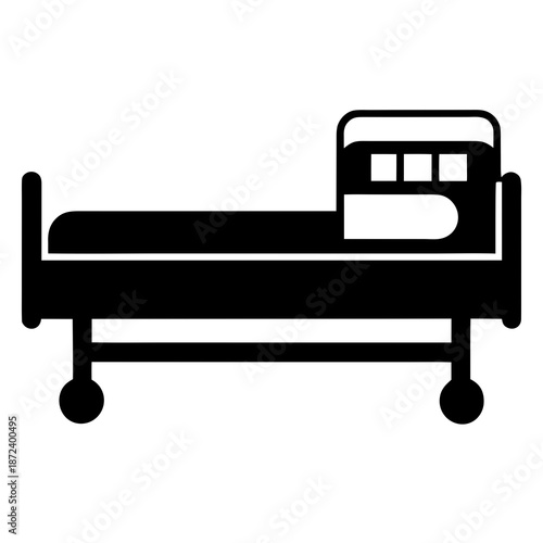 Title: A hospital bed with a headboard and footboard in a black and white flat