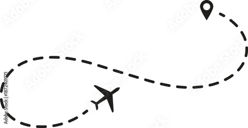 airplane route. Romantic travel, heart dashed line trace and plane routes isolated vector illustration