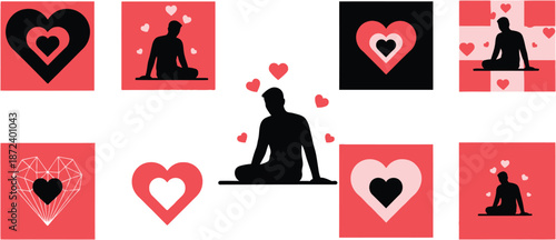 Broken red heart with white cracks on vibrant red background symbolizing love pain