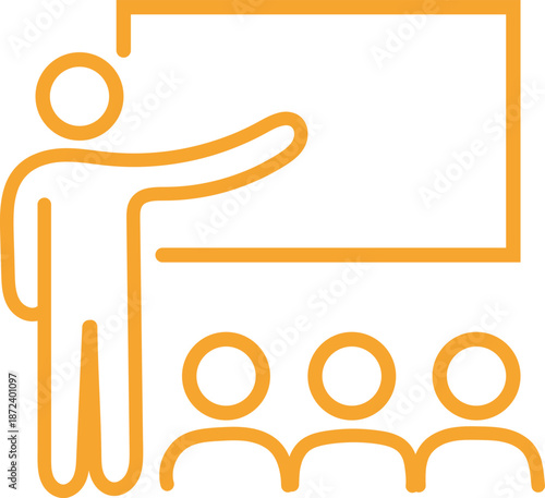 Teacher Presenting on Board Line Icon Representing Education, Training, Classroom Learning and Presentation Concept