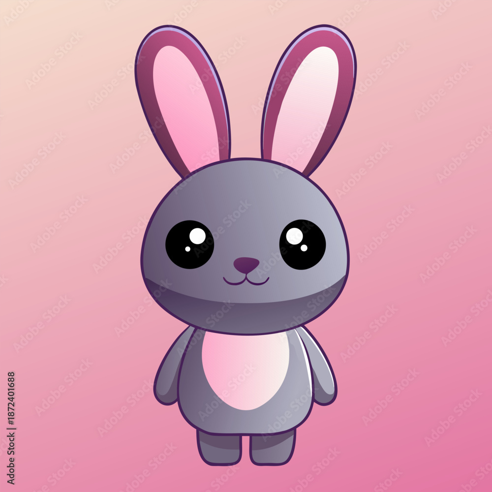 Fototapeta premium A cute cartoon illustration of a happy baby bunny with pink ears holding a decorated Easter egg and a heart, designed as a fun holiday card vector art featuring a lovable pet animal hare