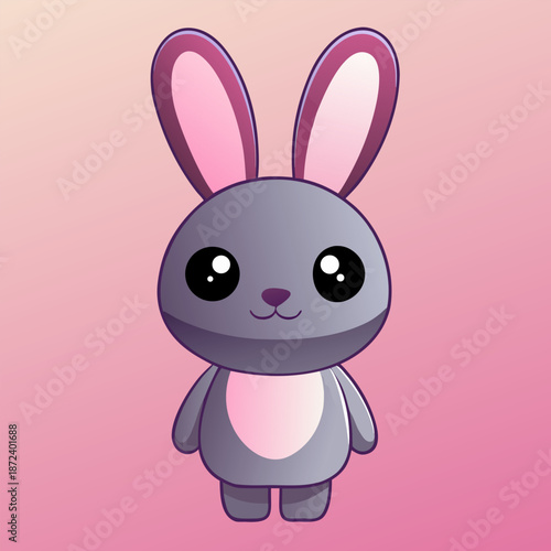 A cute cartoon illustration of a happy baby bunny with pink ears holding a decorated Easter egg and a heart, designed as a fun holiday card vector art featuring a lovable pet animal hare