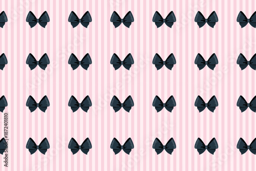 Seamless bow pattern with black ribbon bows, swatch available in swatches panel, pink striped background
