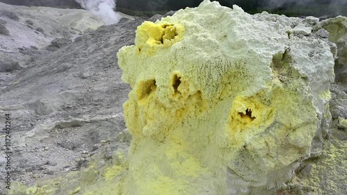Witness the vibrant sulfur fields and erupting geysers that create a stunning landscape on Kunashir Island. This mystical place in the Kuril Islands offers a glimpse into nature's raw beauty.