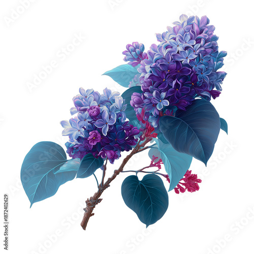 Wallpaper Mural Purple and Blue Lilac Flowers with Teal Leaves on Branch Isolated on Transparent Background PNG Torontodigital.ca