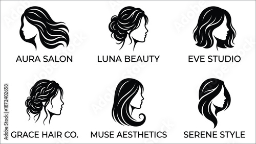 Set of woman silhouette logo templates for beauty and hair salons