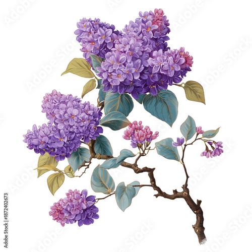 Wallpaper Mural Purple and Pink Lilac Flowers on Branches with Colorful Leaves Isolated on Transparent Background PNG Torontodigital.ca