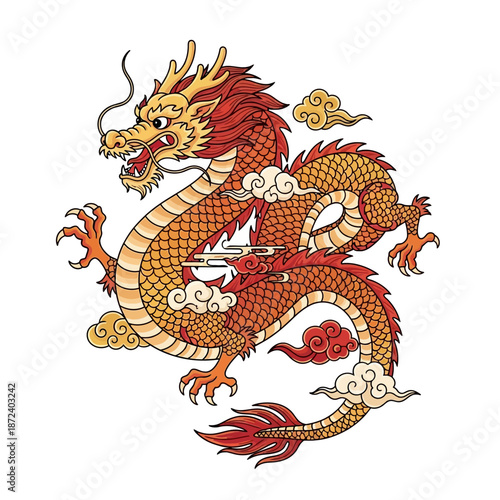 Vibrant Dragon Illustration Featuring Mythical Creature in Dynamic Pose