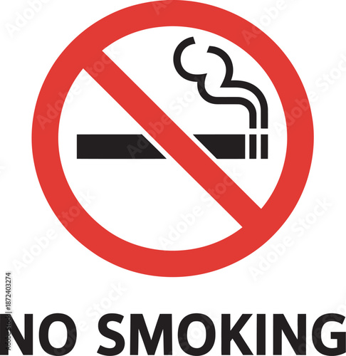 Prominent circular red sign with diagonal bar over a cigarette, universally recognized symbol for 'No Smoking', emphasizing health and safety regulations in public spaces