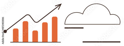Business analytics, technology trends, data-driven decisions, cloud services, growth strategy, market performance. Bar chart with arrow and cloud icon. Business analytics and technology trends