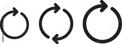 Three black circular arrows with different thicknesses and directions on a white background also transparent background