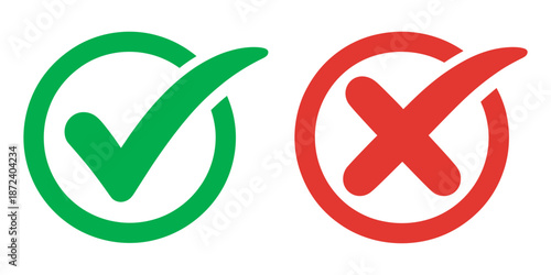 Green checkmark inside a circle and a red cross inside a circle representing correct and incorrect choices