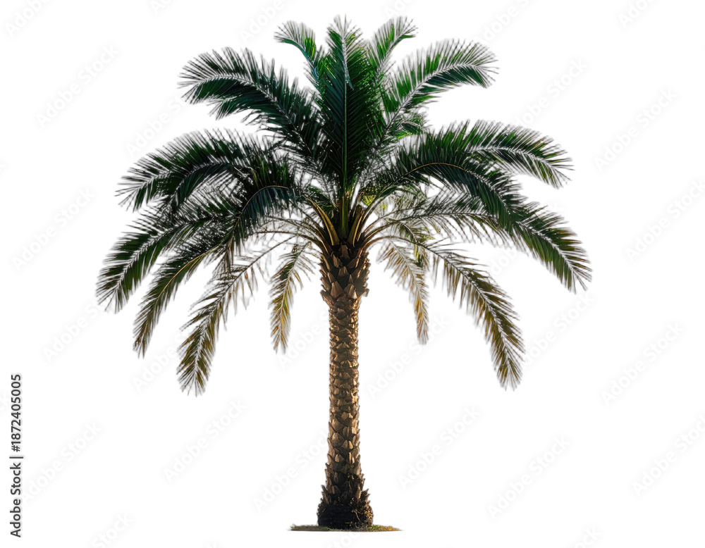 Obraz premium A tall, digitally rendered palm tree, isolated against a black background