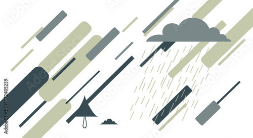 Abstract illustration of rain falling from a cloud in shades of gray and beige