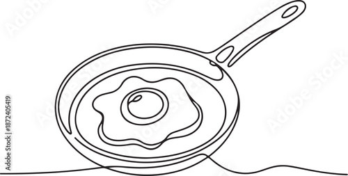 Continuous Line Art Illustration of Frying Pan Holding Sunny Side Up Egg