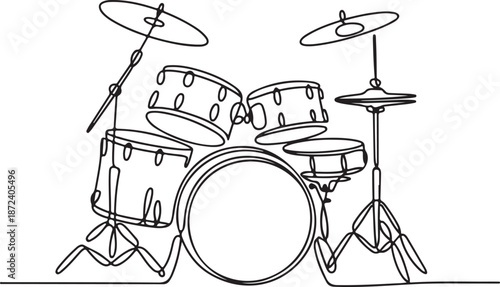 Continuous Line Art Illustration of Basic Drum Kit with Snare Hi-Hat and Cymbal