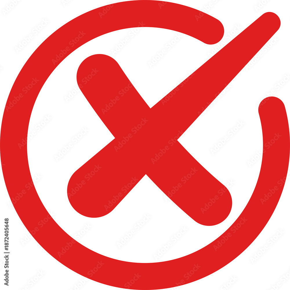 Fototapeta premium Red circle with a cross symbol inside isolated on transparent background