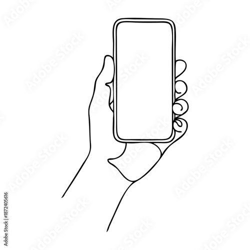 Dibujo de línea única de una mano sosteniendo un teléfono inteligente