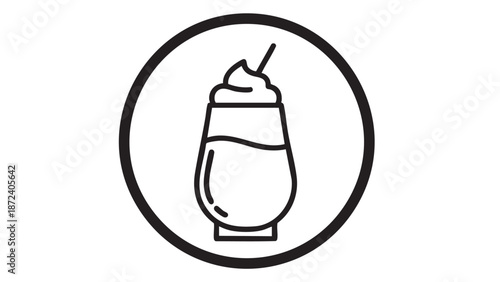 A simple line drawing of a milkshake in a glass with a straw