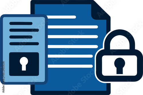 Document safety concept with blue padlock for confidential record keeping