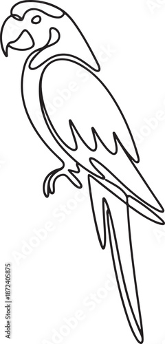 Continuous Line Art Illustration of Elegant Parrot with Flowing Tail