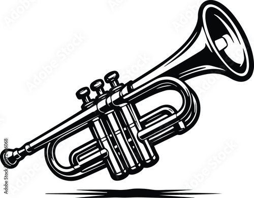 Trumpet Silhouette Design - Student Trumpet Illustration - Brass Instrument design - and Trumpet Clipart - Simple Trumpet Outline