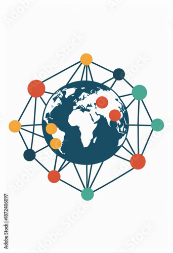 World Map with Connected Circles