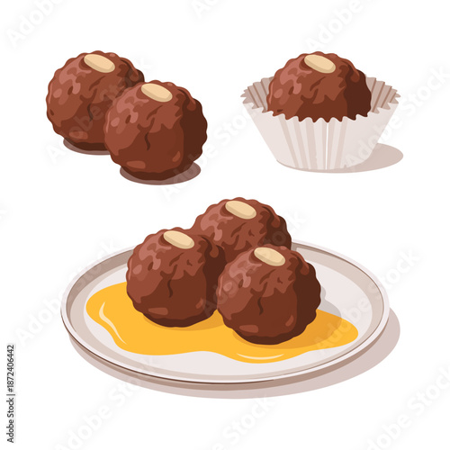Delicious gourmet chocolate cake with crunchy nuts and dark cream, a sweet baked dessert isolated on a white background for a tasty closeup snack