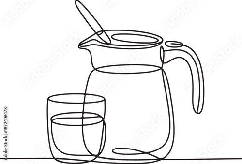 Continuous Line Art Illustration of Milk Pitcher with Electric Frother