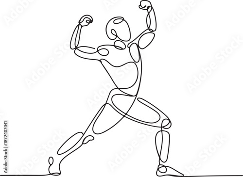 Continuous Line Art Illustration of Figure in Strong Warrior Pose