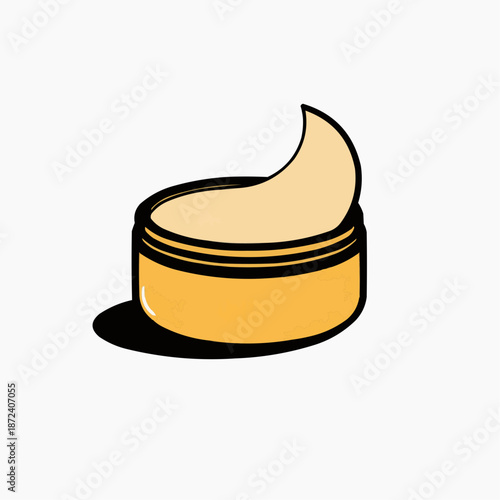 Flat illustration of a round skincare jar with an open lid and a moon, suitable for beauty blogs or product packaging.