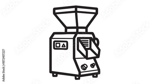 Industrial coffee grinder machine illustration in a clean and minimalist style