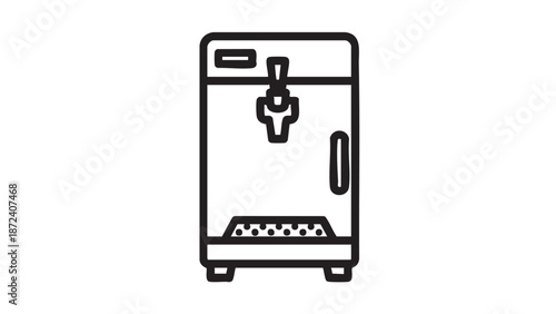 A simple line drawing of a beverage dispenser on a plain white background viewed from the front