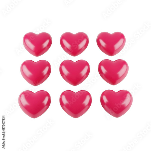 Nine pink hearts isolated on transparent background isolated on transparent background