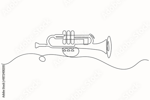 Trumpet continuous single line art minimal music illustration on white background