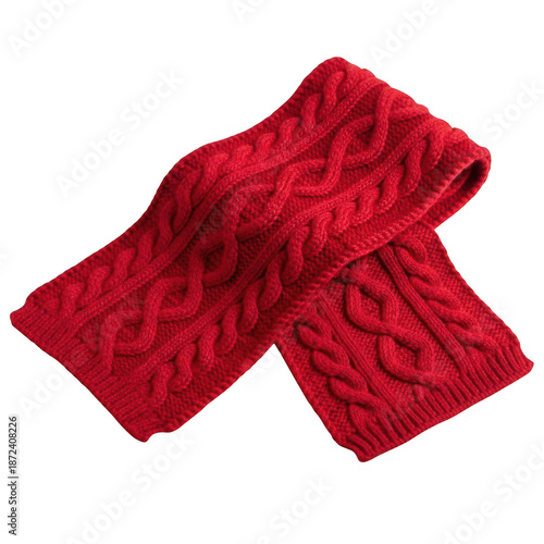 Red cable knit scarf isolated on transparent background isolated on transparent background