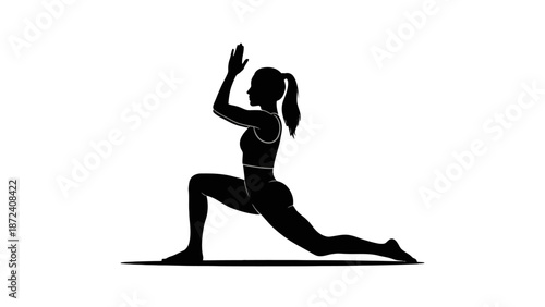 Woman Practicing Yoga in a Lunge Position.