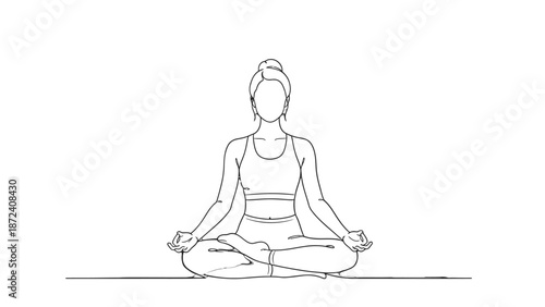 Woman practicing yoga in lotus position with serene expression.