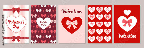 Valentines Day Cards Collection with Hearts and Bows