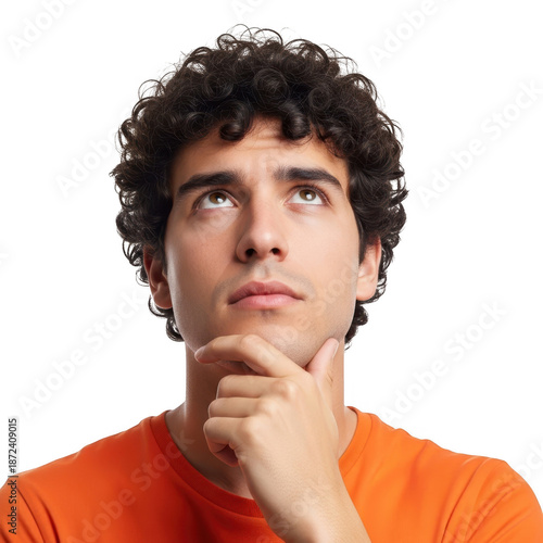 Young man thinking, isolated on transparent background