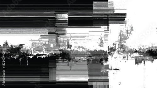 Glitchy distorted digital image with horizontal lines and pixels  abstract techno background