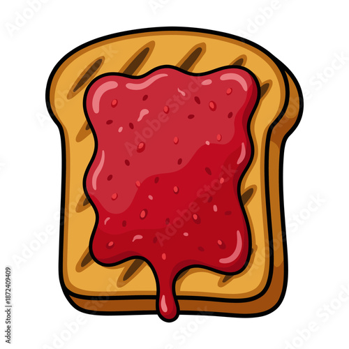 A delicious slice of toast topped with a generous layer of jam, a perfect breakfast or snack